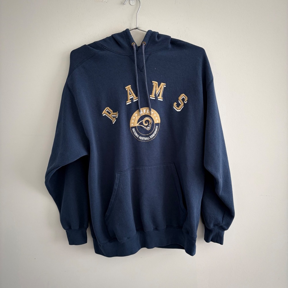 Lee Sport NFL St. Louis Rams Navy Blue Embroidered Hoodie Mens Medium